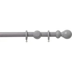 Grey Wood 28mm Curtain Pole With Ball Finials - 2.4m