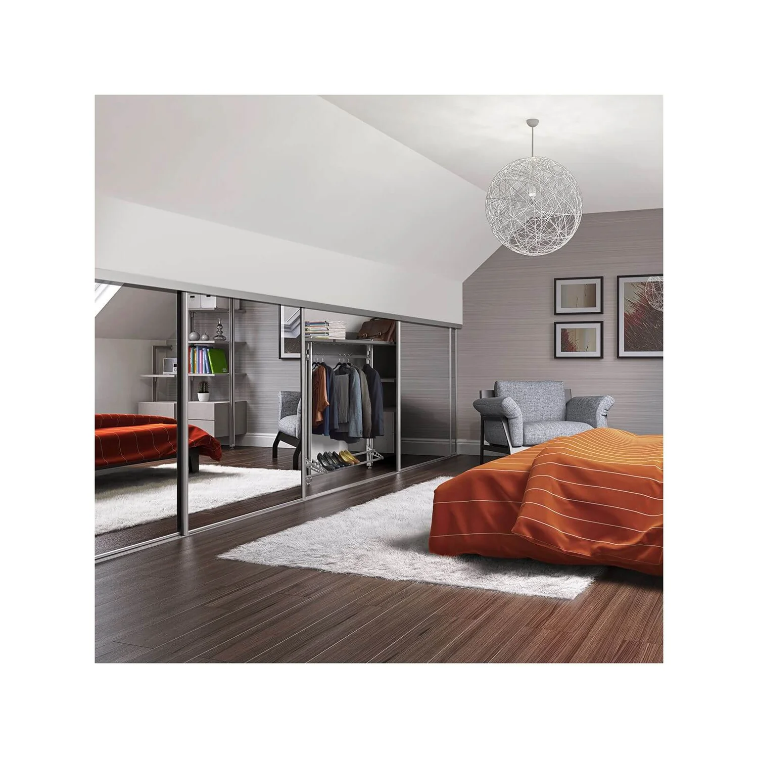 Loft Sliding Wardrobe Door Mirror With Silver Frame (W)610mm 4 Loft Sliding Wardrobe Door Mirror With Silver Frame (W)610mm - Image 2