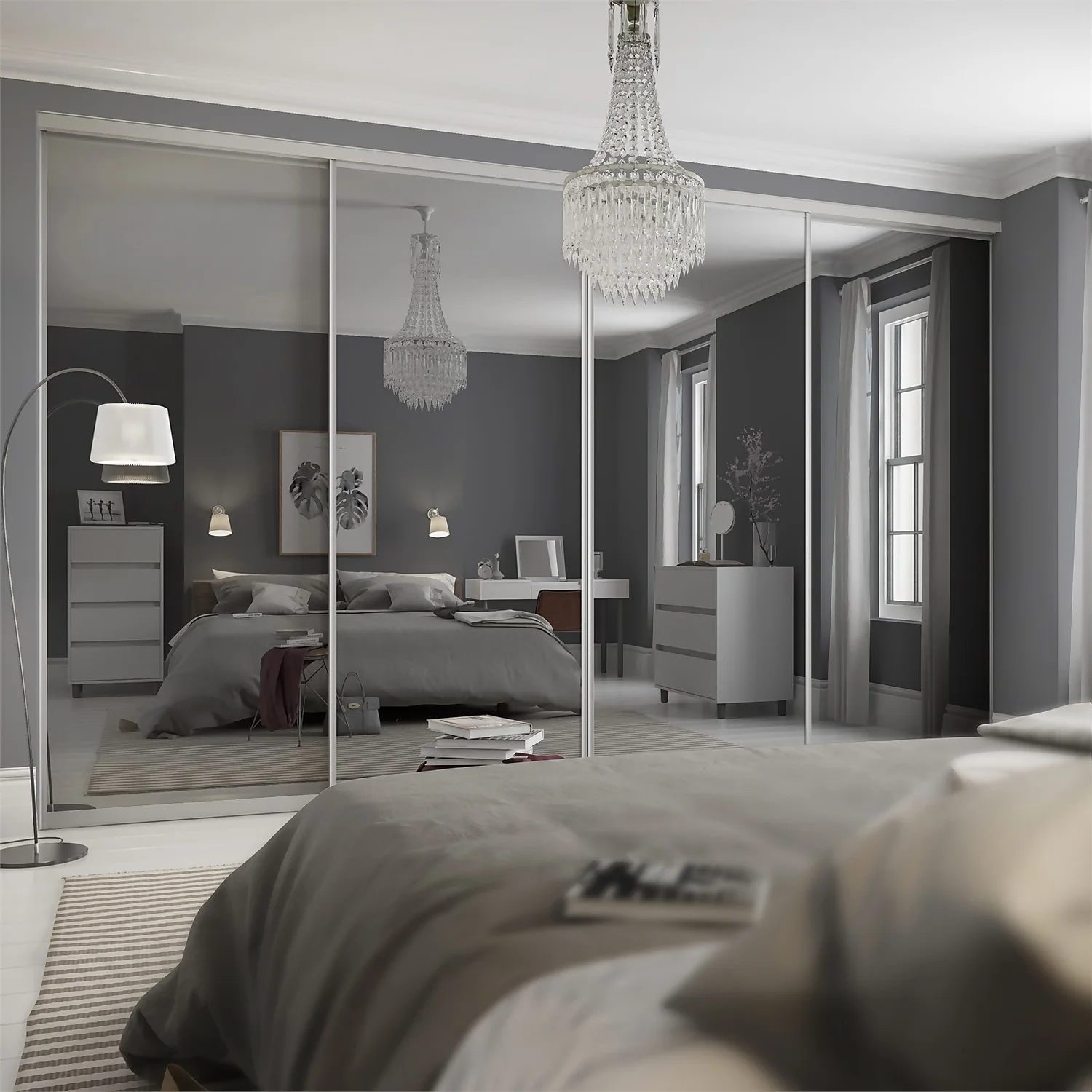 Duo Sliding Wardrobe Door Mirror With Aluminium Frame (W)914mm 4 Duo Sliding Wardrobe Door Mirror With Aluminium Frame (W)914mm - Image 2