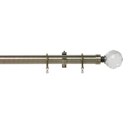 Antique Brass Fixed Curtain Pole With Crystal Finial 3.6m