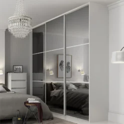 Linear Sliding Wardrobe Door 3 Panel Mirror With Silver Frame (W)762mm -Home Furniture 12811793 8864843065025554
