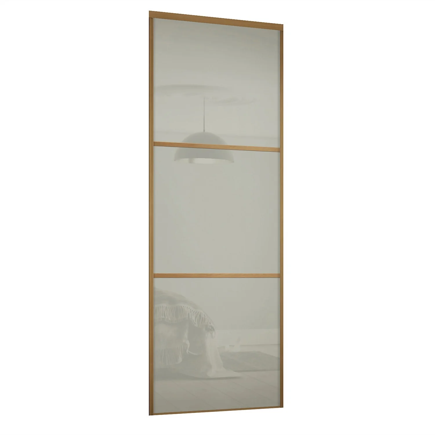 Linear Sliding Wardrobe Door 3 Panel Arctic White Glass With Oak Frame (W)762mm 3 Linear Sliding Wardrobe Door 3 Panel Arctic White Glass With Oak Frame (W)762mm