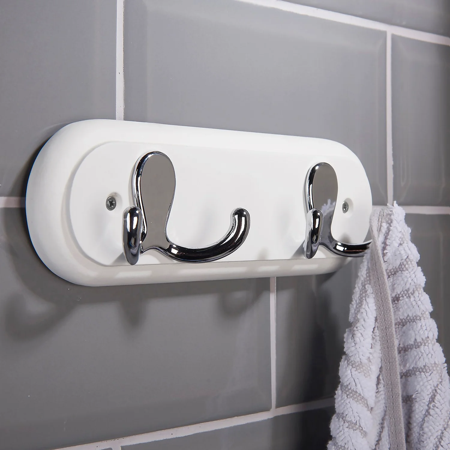 None White Hook Rail - Polished Chrome - 2 Hooks 5 None White Hook Rail - Polished Chrome - 2 Hooks - Image 3