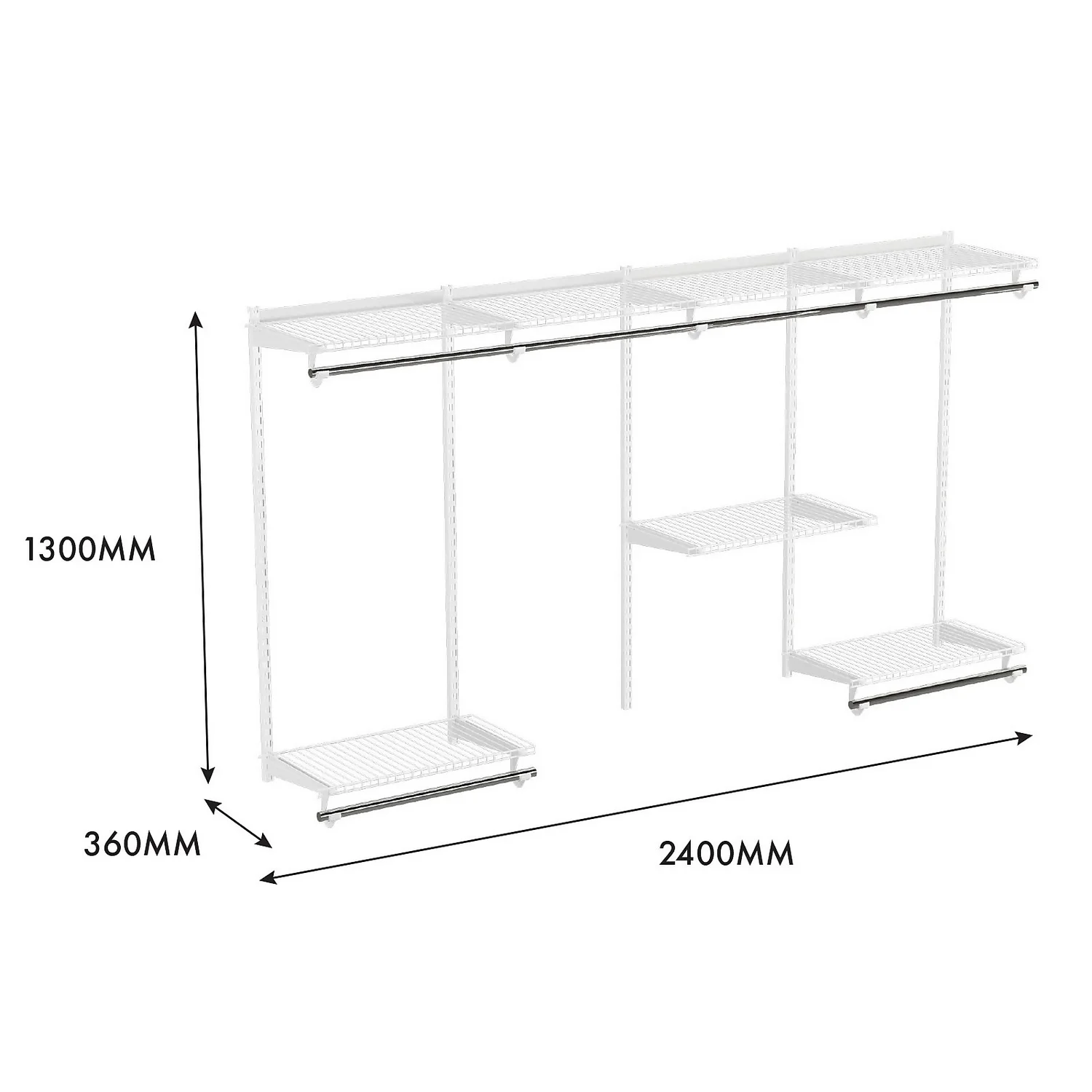 None Wardrobe System Starter Kit - White - 2.4m 6 None Wardrobe System Starter Kit - White - 2.4m - Image 4