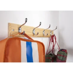 4 Coat Polished Chrome Hooks On Pine Stepped Board 8 4 Coat Polished Chrome Hooks On Pine Stepped Board -Home Furniture 12821181 6794843364821443