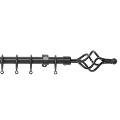 Extendable Cage Finial Curtain Pole - Black - 1.7-3m (16/19mm)