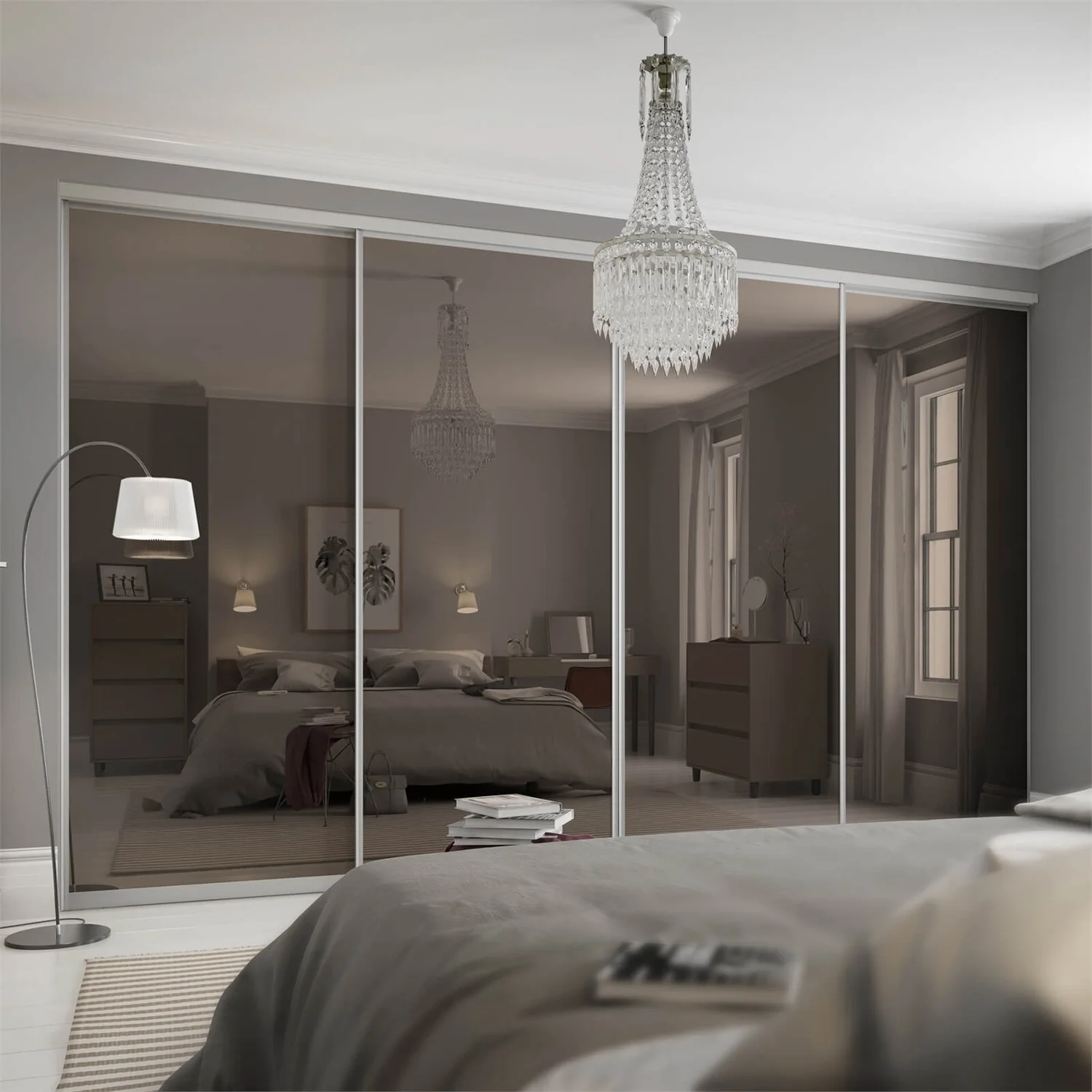 Duo Sliding Wardrobe Door Bronze Mirror /Arctic White Glass With Aluminium Frame (W)610mm 4 Duo Sliding Wardrobe Door Bronze Mirror /Arctic White Glass With Aluminium Frame (W)610mm - Image 2