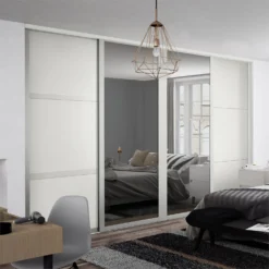 Shaker 4 Door Sliding Wardrobe Kit White Panel / Mirror With White Frame (W)3506 X (H)2260mm -Home Furniture 12835181 1464833223778784