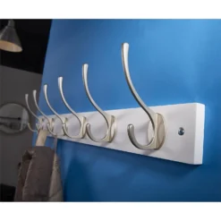 6 Victorian Satin Nickel Hooks On White Bloc Board -Home Furniture 12839295 1194845858610089