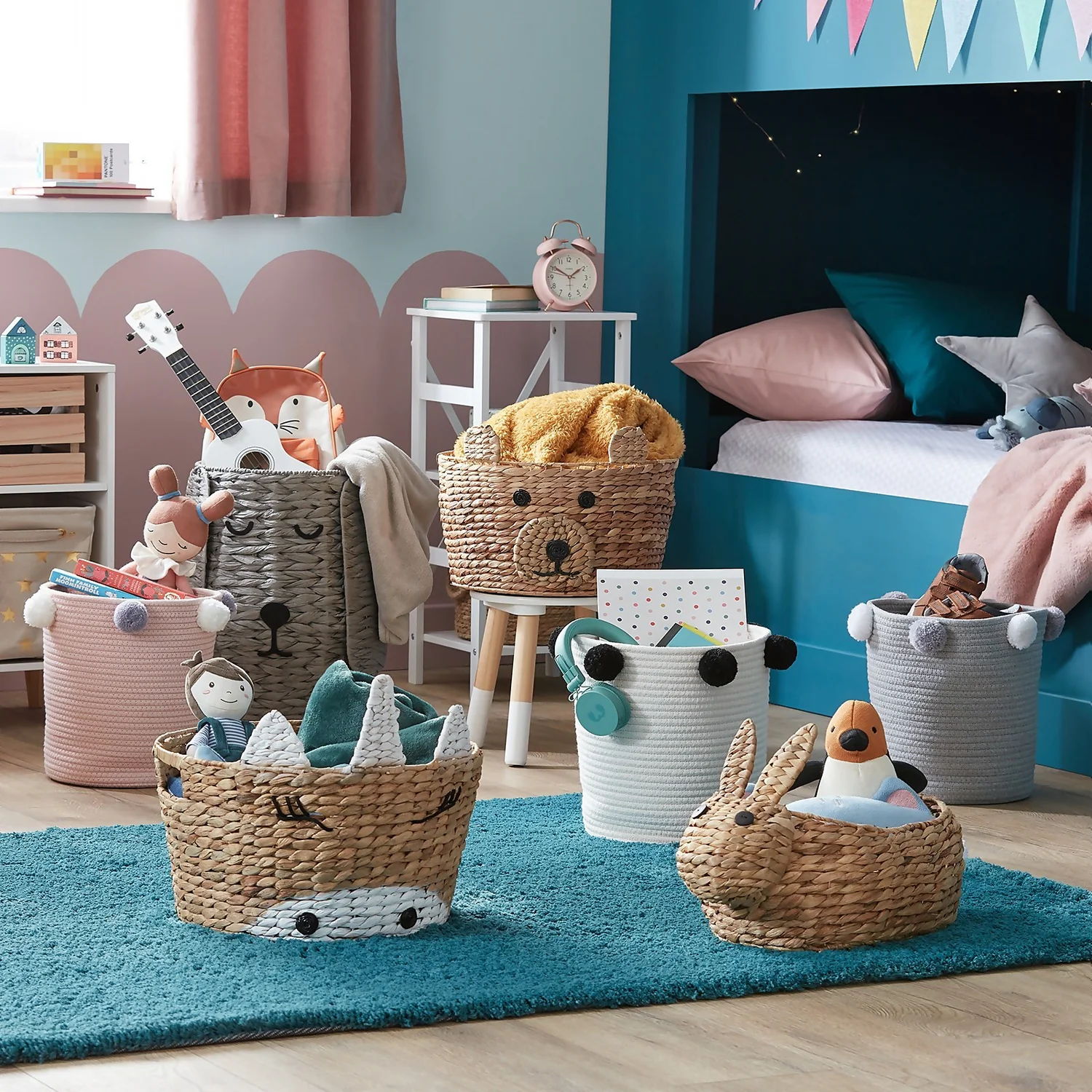 Round Cotton Rope Blush Pom Pom Basket 4 Round Cotton Rope Blush Pom Pom Basket - Image 2