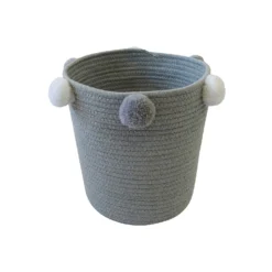 Round Cotton Rope Grey Pom Pom Basket -Home Furniture 12886597 1994857031577322