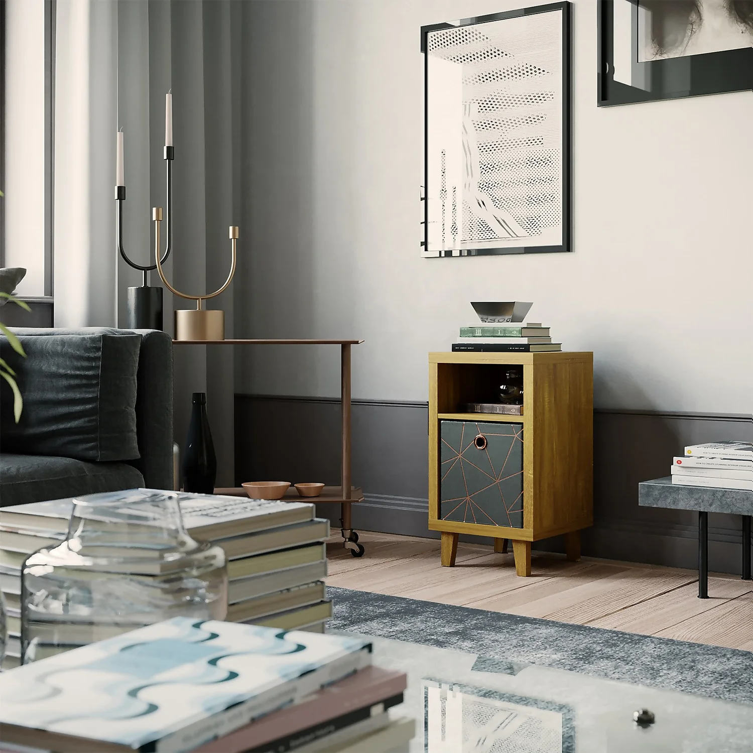 Clever Cube Velvet Geometric Insert - Grey & Rose Gold 4 Clever Cube Velvet Geometric Insert - Grey & Rose Gold - Image 2