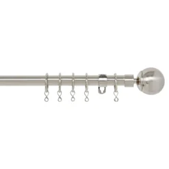 Extendable Ball Finial Curtain Pole - Satin Steel - 1.7-3m (16/19mm)