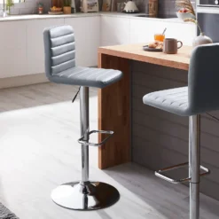 Chet Height Adjustable Faux Leather Bar Stool - Grey -Home Furniture 13223770 8874927522284870