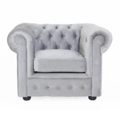 Chesterfield Velvet Armchair - Silver -Home Furniture 13302342 1074961771142951