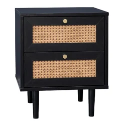 Kubu Rattan 2 Drawer Side Table - Black