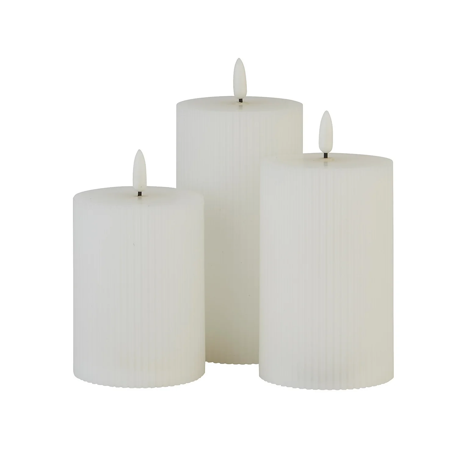 Pack Of 3 LED Pillar Ribbed Candles - White 5 Pack Of 3 LED Pillar Ribbed Candles - White - Image 3
