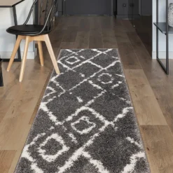 Deluxe Berber Shaggy Runner - Charcoal & White - 180x67cm -Home Furniture 13888026 1704988130954258