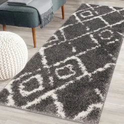 Deluxe Berber Shaggy Runner - Charcoal & White - 180x67cm -Home Furniture 13888026 8334988130924804