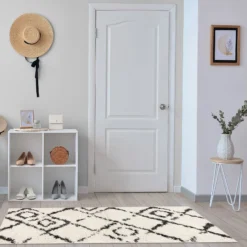 Deluxe Berber Shaggy Runner - White & Black - 180x67cm -Home Furniture 13888027 7334988131149579