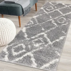 Deluxe Berber Shaggy Runner - Grey & White - 180x67cm -Home Furniture 13888989 5184988130939198