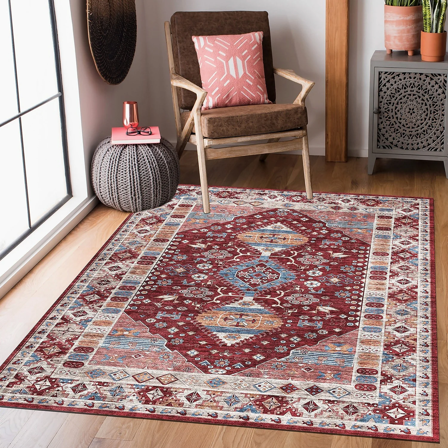 Madar Washable Rug - Red - 120x160cm 4 Madar Washable Rug - Red - 120x160cm - Image 2