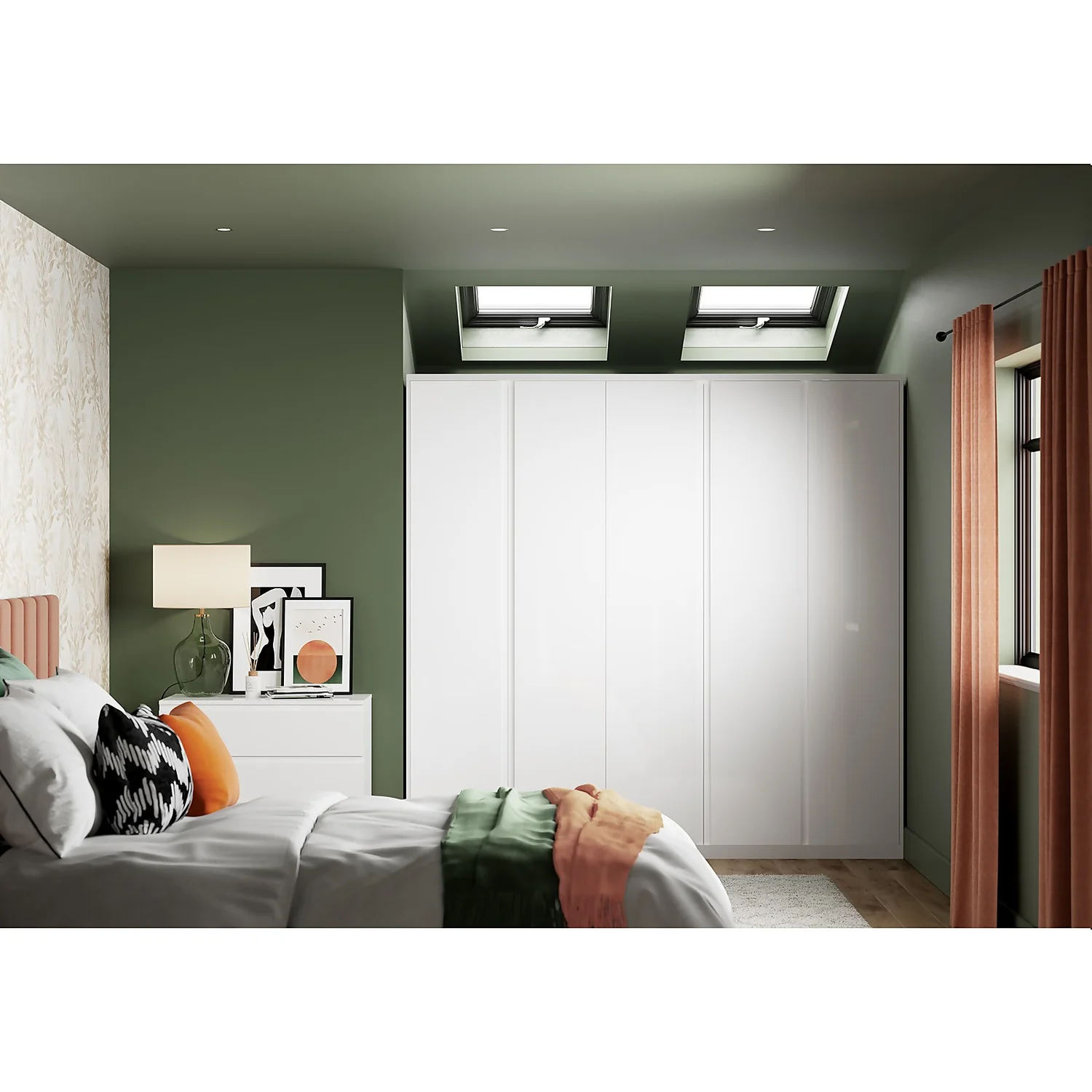 House Beautiful Escape Fitted Look Quad Wardrobe, Oak Effect Carcass - Gloss White Handleless Doors (W) 1840mm X (H) 2226mm 6 House Beautiful Escape Fitted Look Quad Wardrobe, Oak Effect Carcass - Gloss White Handleless Doors (W) 1840mm X (H) 2226mm - Image 4