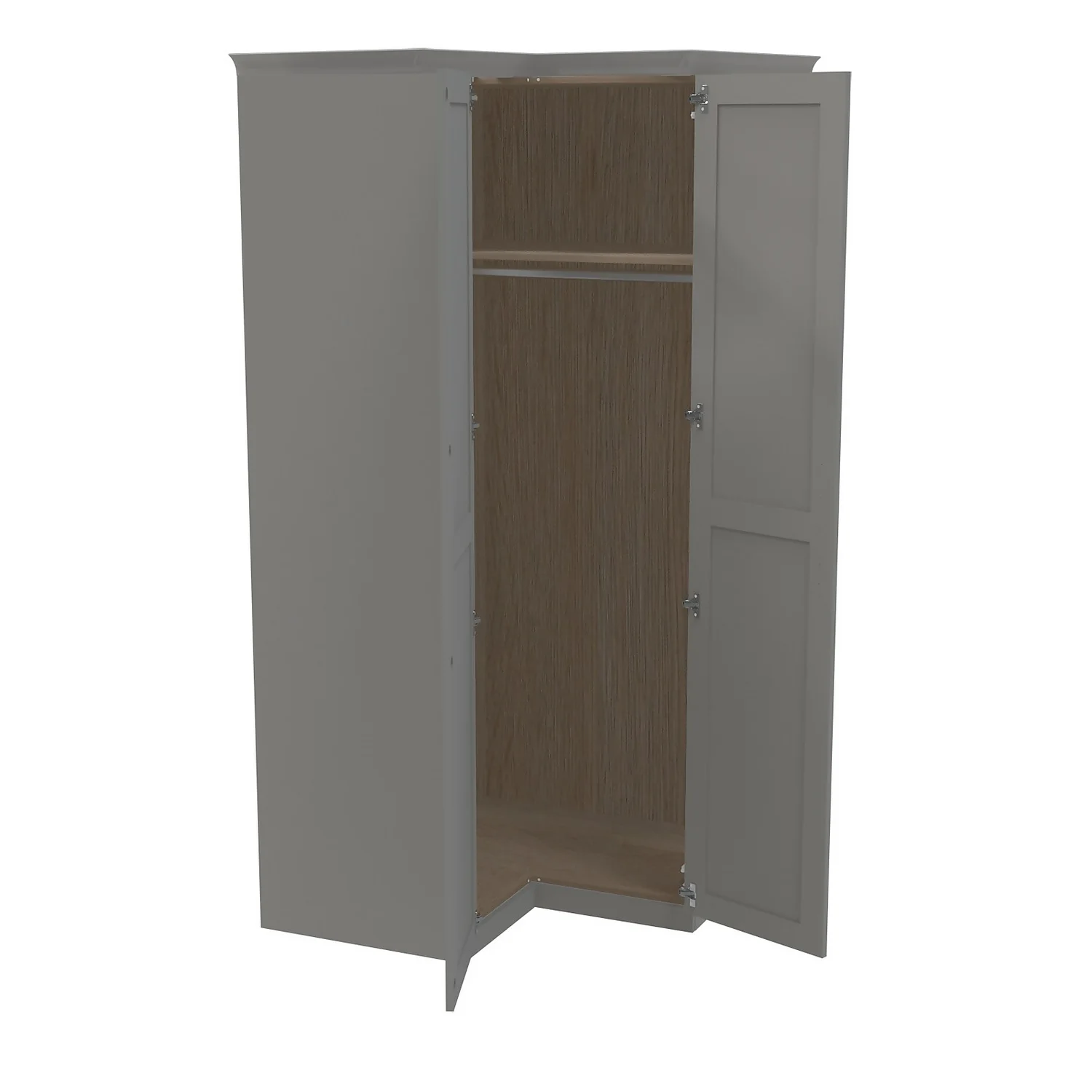House Beautiful Realm Fitted Look Corner Wardrobe, Oak Effect Carcass - Grey Shaker Doors (W) 1103mm X (H) 2256mm 4 House Beautiful Realm Fitted Look Corner Wardrobe, Oak Effect Carcass - Grey Shaker Doors (W) 1103mm X (H) 2256mm - Image 2