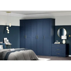 House Beautiful Realm Fitted Look Triple Wardrobe, White Carcass - Navy Blue Shaker Doors (W) 1451mm X (H) 2256mm -Home Furniture 13999886 1385005572604059