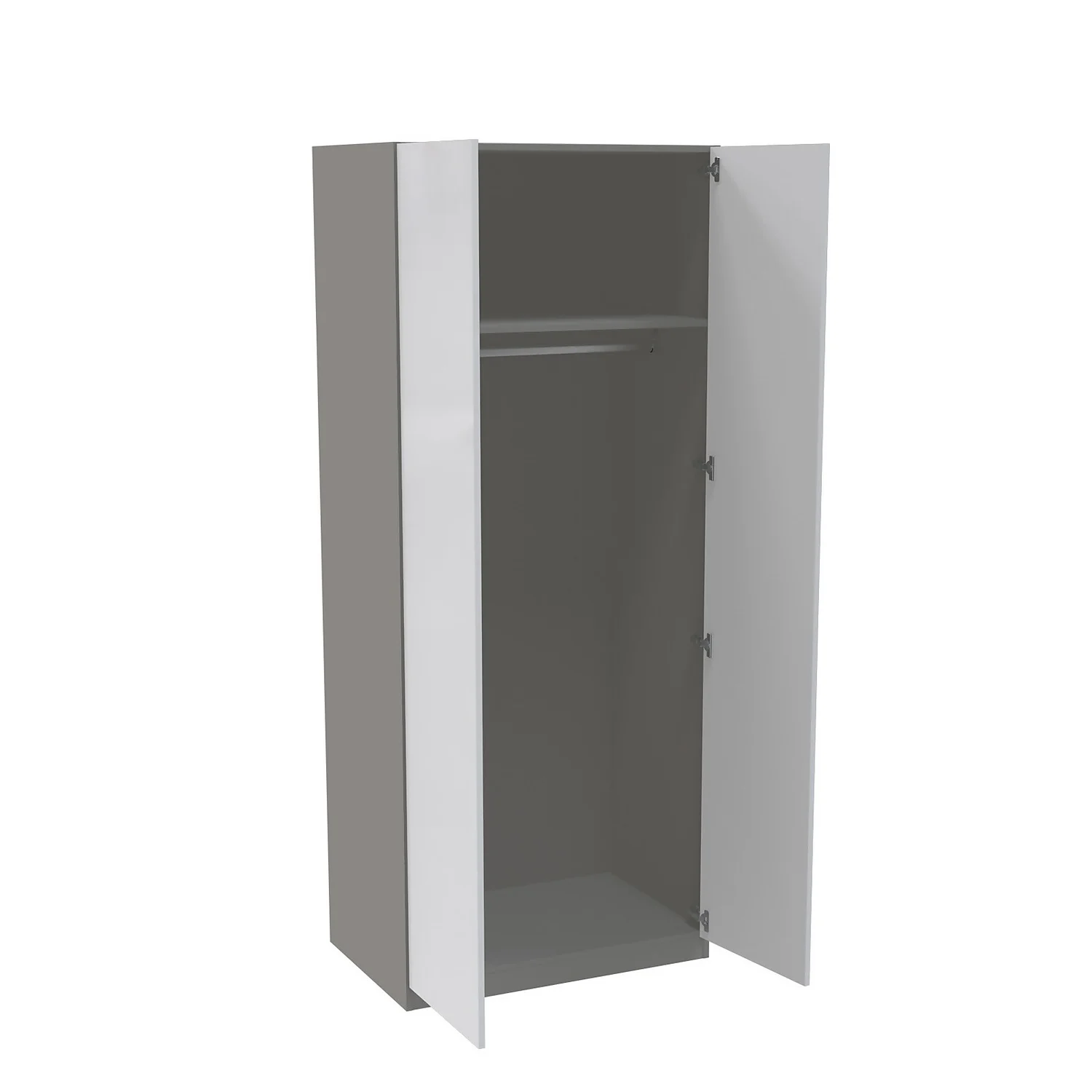 House Beautiful Escape Double Wardrobe, Grey Carcass - Gloss White Handleless Doors (W) 900mm X (H) 2196mm 4 House Beautiful Escape Double Wardrobe, Grey Carcass - Gloss White Handleless Doors (W) 900mm X (H) 2196mm - Image 2
