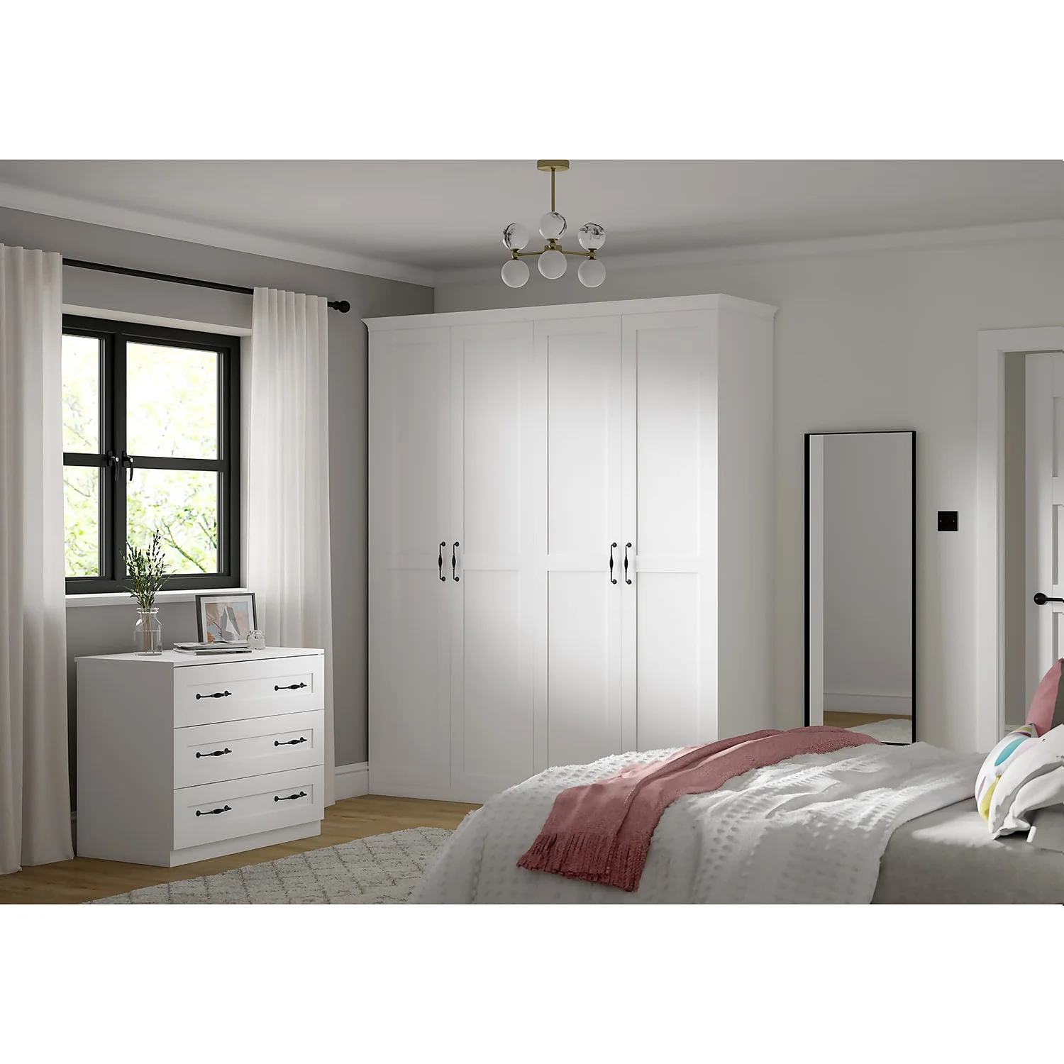 House Beautiful Realm Fitted Look Quad Wardrobe, Grey Carcass - White Shaker Doors (W) 1901mm X (H) 2256mm 4 House Beautiful Realm Fitted Look Quad Wardrobe, Grey Carcass - White Shaker Doors (W) 1901mm X (H) 2256mm - Image 2