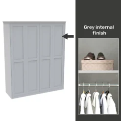 House Beautiful Realm Fitted Look Quad Wardrobe, Grey Carcass - White Shaker Doors (W) 1901mm X (H) 2256mm
