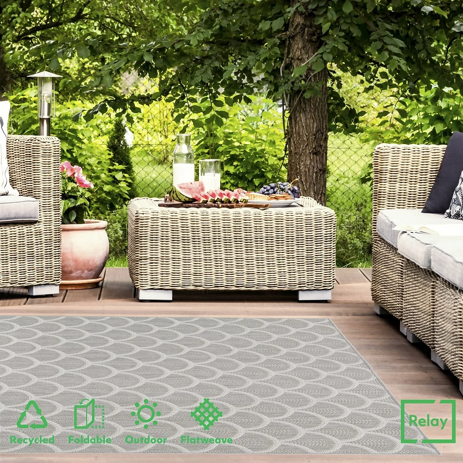 Relay Recycled Indoor/Outdoor Rug - Grey - 200x290cm 5 Relay Recycled Indoor/Outdoor Rug - Grey - 200x290cm - Image 3