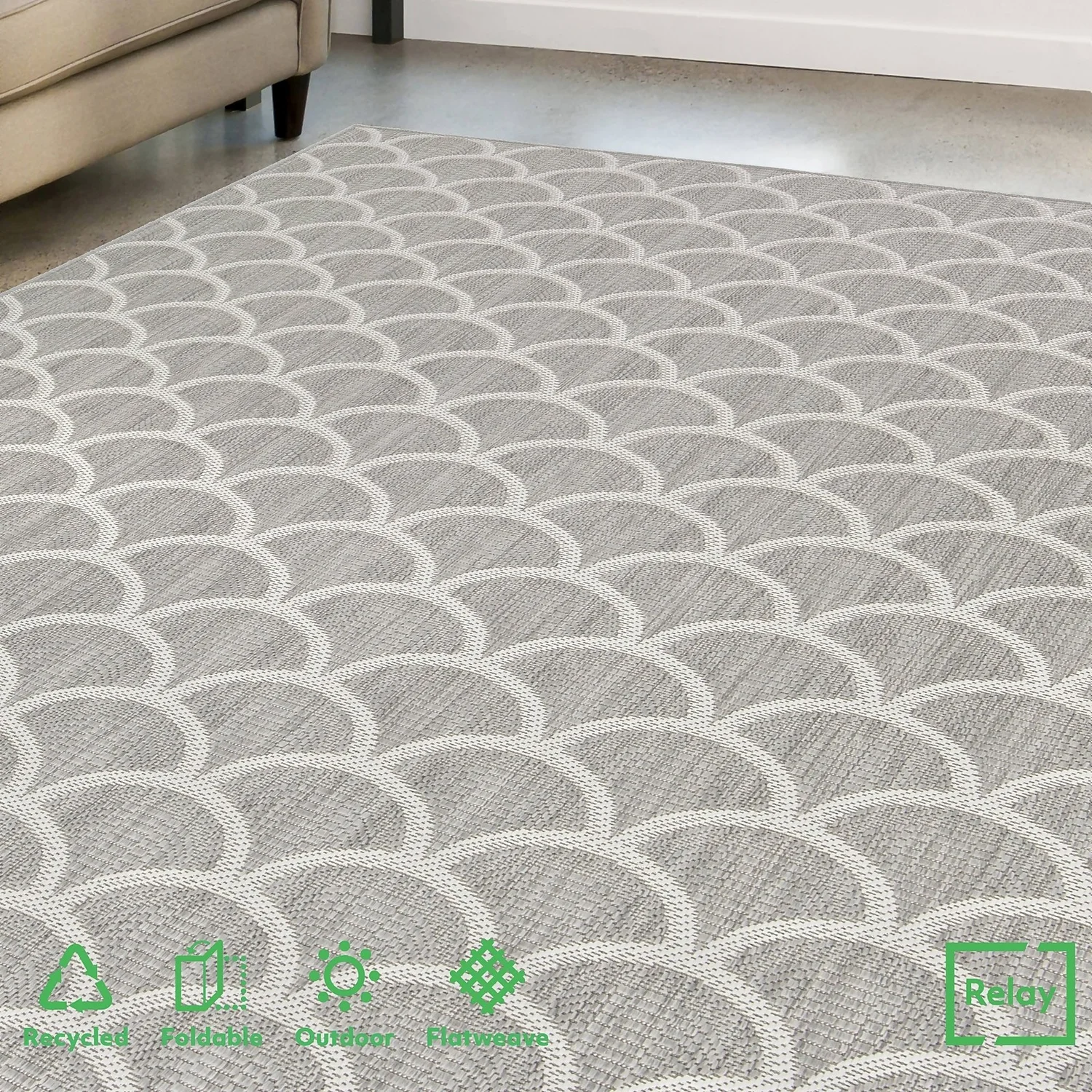 Relay Recycled Indoor/Outdoor Rug - Grey - 200x290cm 4 Relay Recycled Indoor/Outdoor Rug - Grey - 200x290cm - Image 2