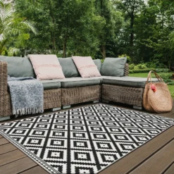 Duo Weave Indoor/Outdoor Rug - Geo Black - 120x170cm -Home Furniture 14016655 1365002672003830