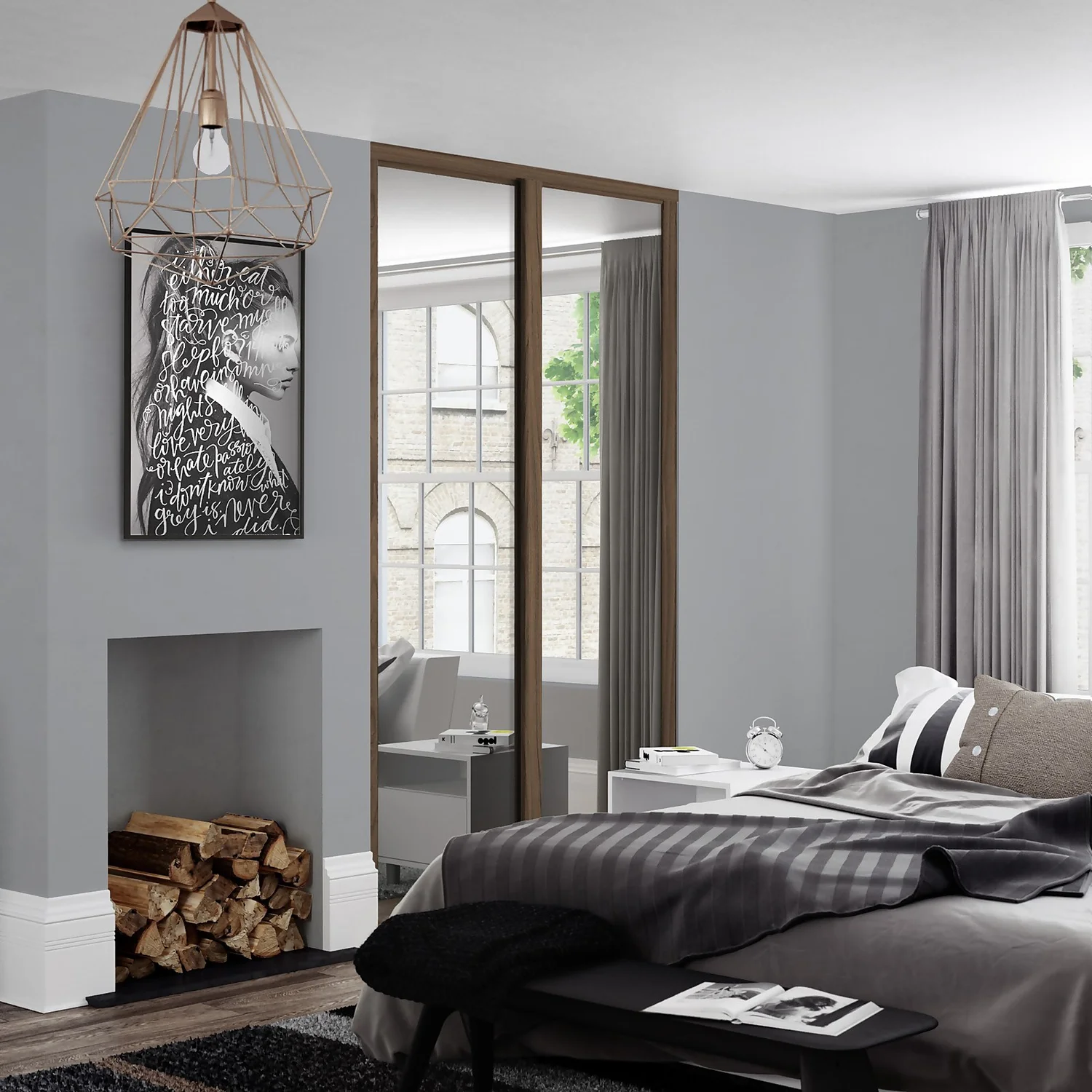 Shaker 2 Door Sliding Wardrobe Kit Mirror With Walnut Frame (W)1449 X (H)2260mm 4 Shaker 2 Door Sliding Wardrobe Kit Mirror With Walnut Frame (W)1449 X (H)2260mm - Image 2