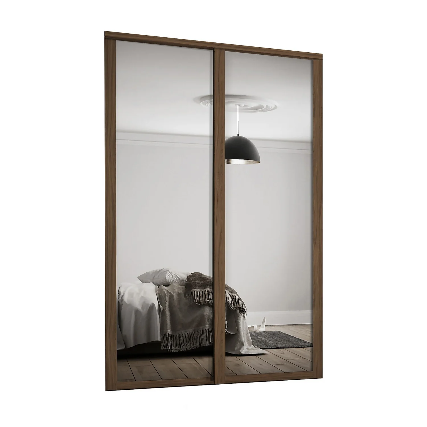 Shaker 2 Door Sliding Wardrobe Kit Mirror With Walnut Frame (W)1449 X (H)2260mm 3 Shaker 2 Door Sliding Wardrobe Kit Mirror With Walnut Frame (W)1449 X (H)2260mm