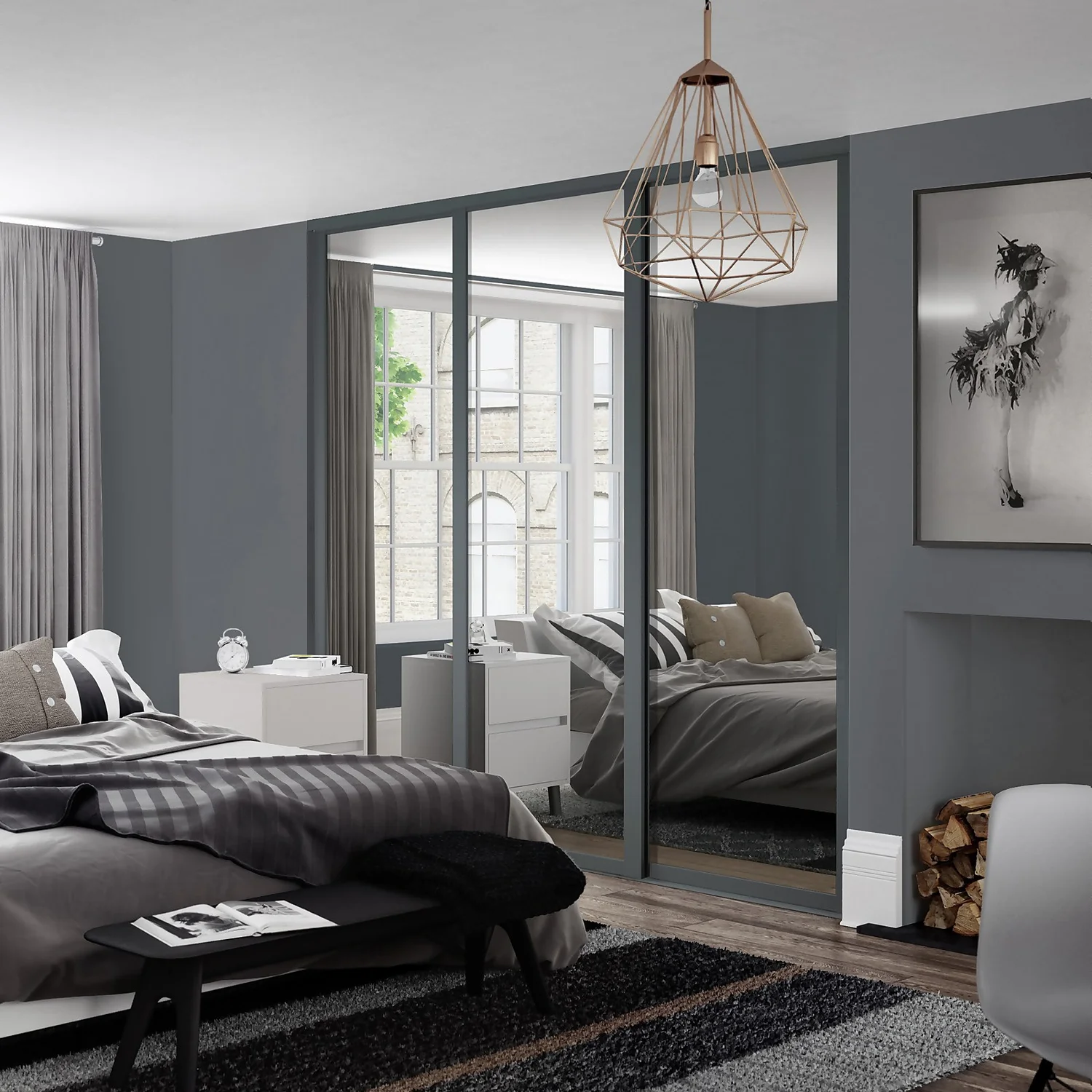 Shaker 3 Door Sliding Wardrobe Kit Mirror With Graphite Frame (W)2136 X (H)2260mm 4 Shaker 3 Door Sliding Wardrobe Kit Mirror With Graphite Frame (W)2136 X (H)2260mm - Image 2